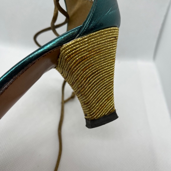 Rene Caovilla Teal and Gold Woven Heels - Picture 5 of 8